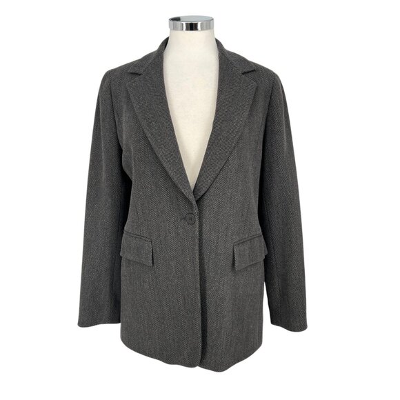 Lafayette 148 New York Herringbone Wool Blend Blazer Single Button Gray Size 4 - Picture 1 of 11